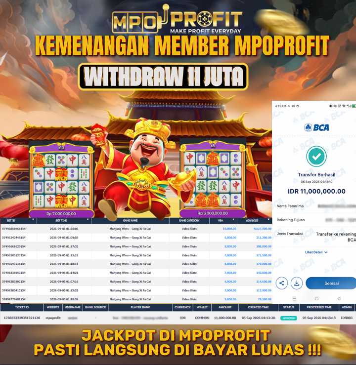 MPOPROFIT JACKPOT PRAGMATIC! KEMENANGAN MURNI DI (MAHJONG WINS - GONG XI FA CAI TOTAL 11.000.000,- LUNAS)